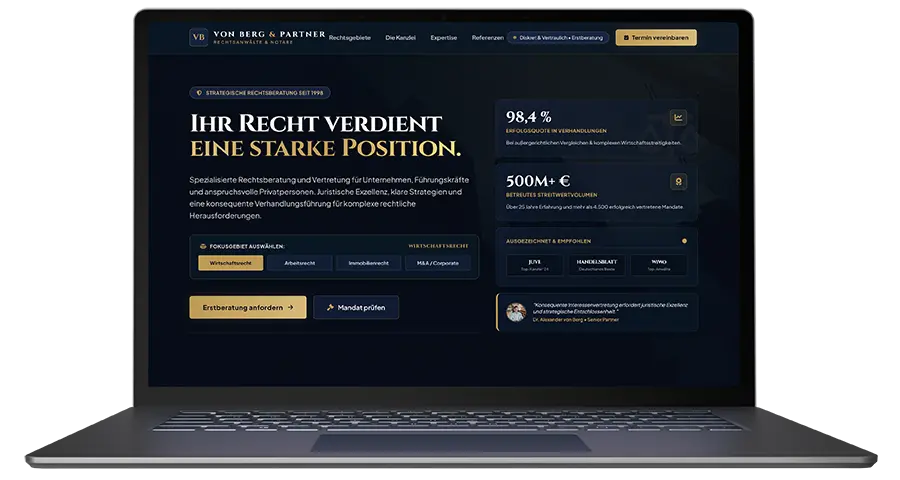 Laptop-Mockup einer Kanzlei-Website