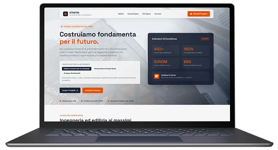 Notebook mostra un sito web demo realizzato come esempio per i clienti di web design