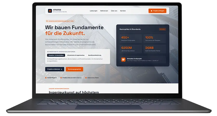 Notebook zeigt eine eigens erstellte Demowebsite als Beispiel für Webdesign-Kunden