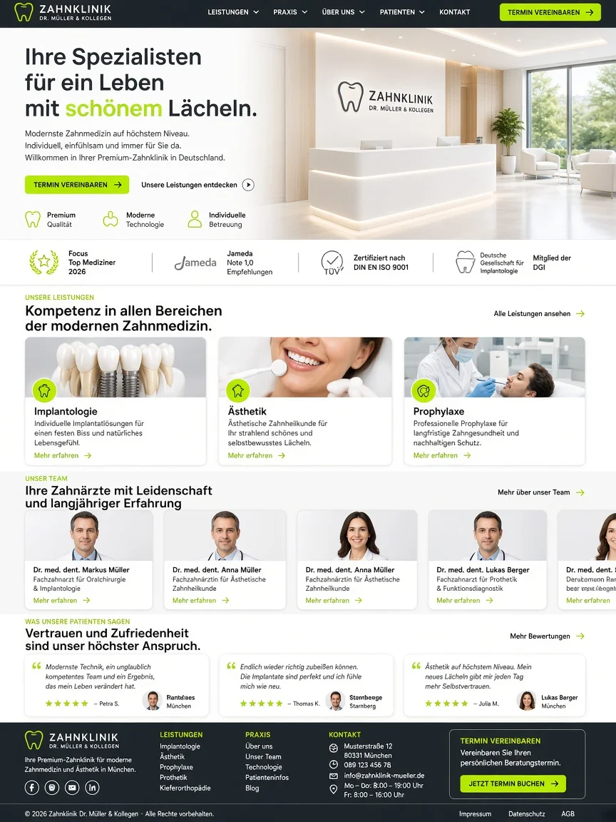 Demo einer modernen Website für eine spezialisierte Zahnklinik